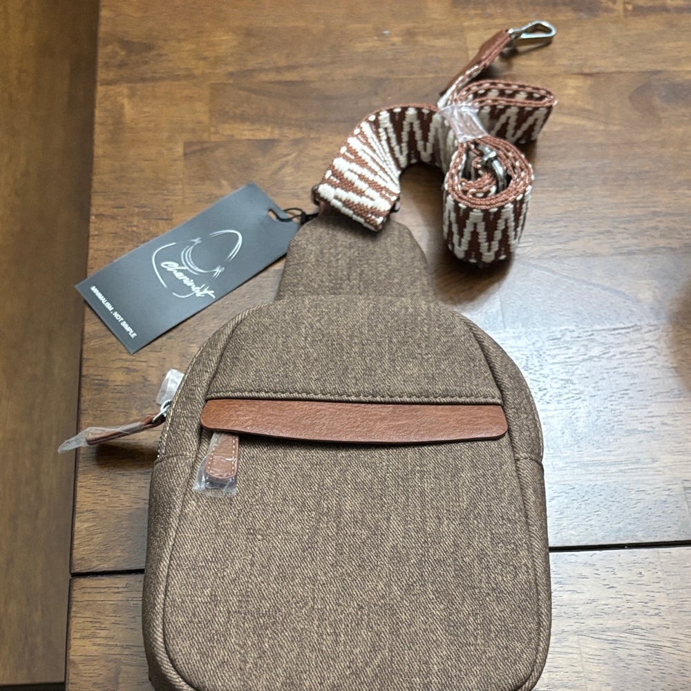 Elegant Brown Belt Bag with Patterned Strap